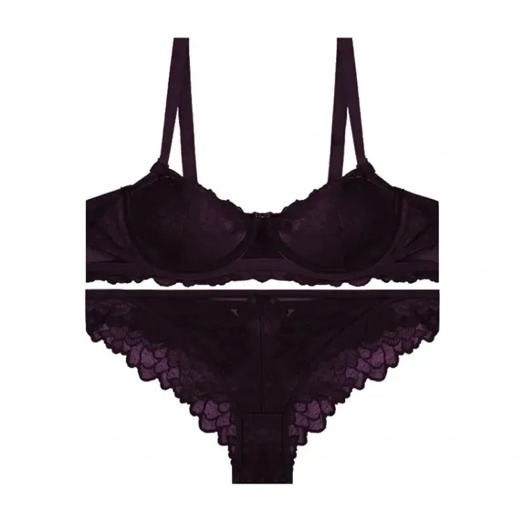 ست شورت و سوتین دانتل شیشه ای لبه دالبری فنردار آویز دار براگورست زنانه سایز B