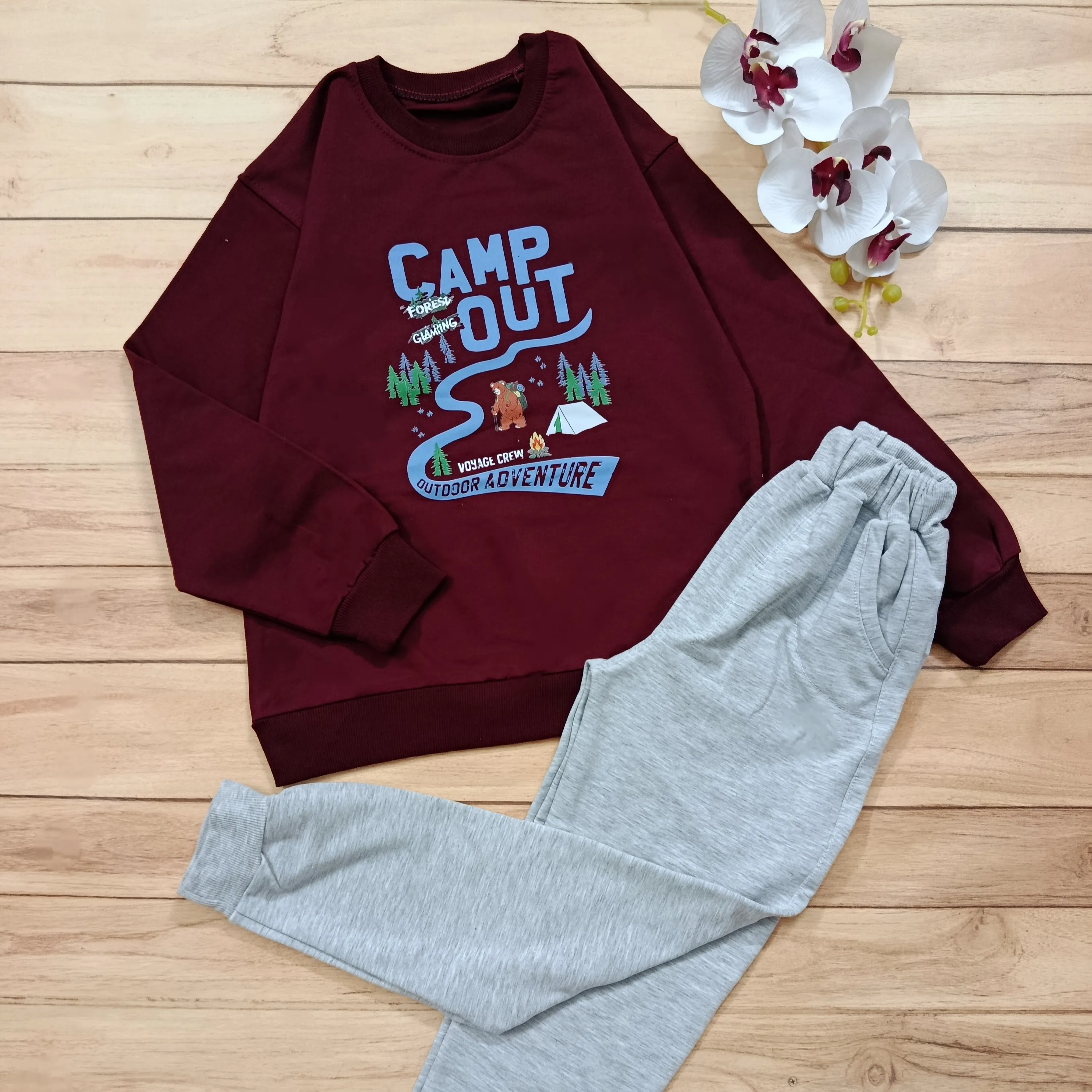 بلوز شلوار دورس پنبه درجه یک Adventure مناسب کودک و نوجوان سایز 55 و 60