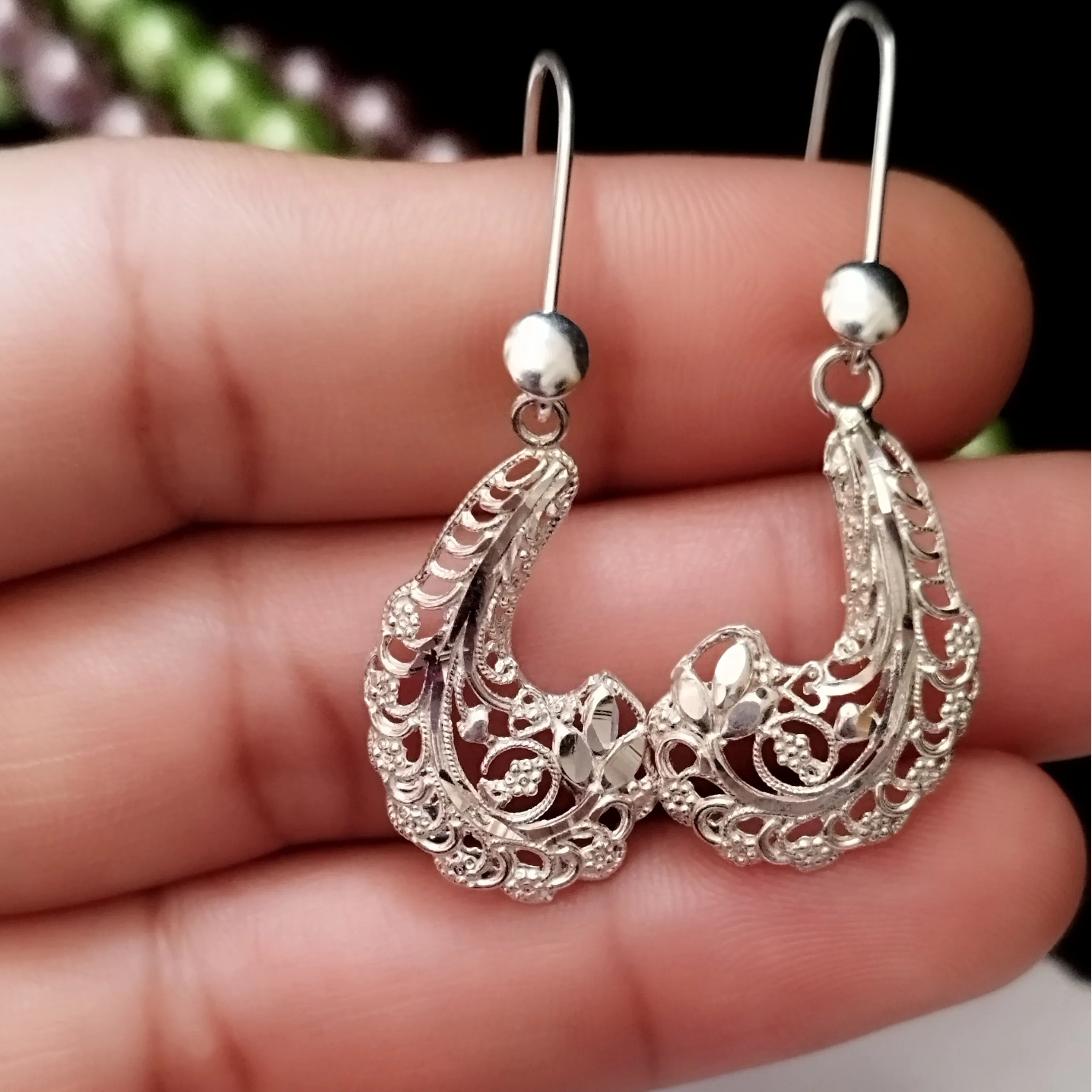 گوشواره نقره آویز طرح ملیله عیار 925 زنانه