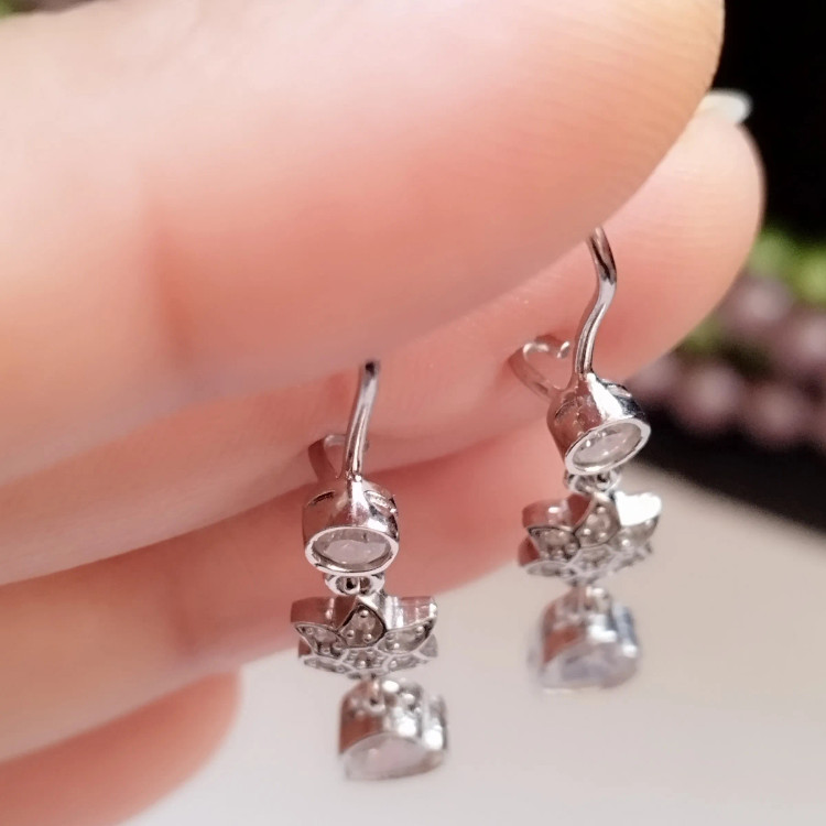 گوشواره نقره آویزی زنانه عیار 925 با روکش طلا سفید وزن 2.8 گرم