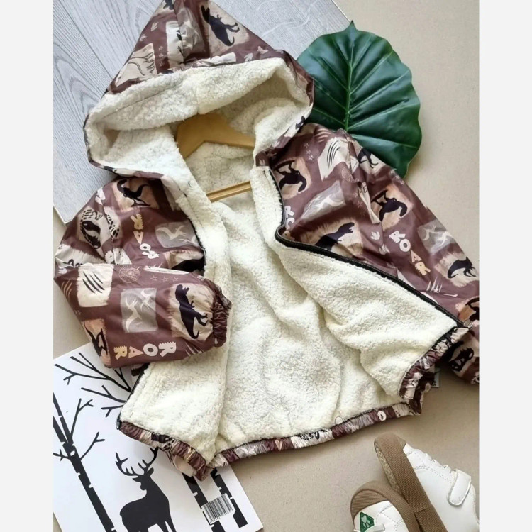 سویشرت بارونی بچهگانه طرح دایناسوری پسرانه آستر گرم و نرم رویه مموری سایز 2 تا 9 سال