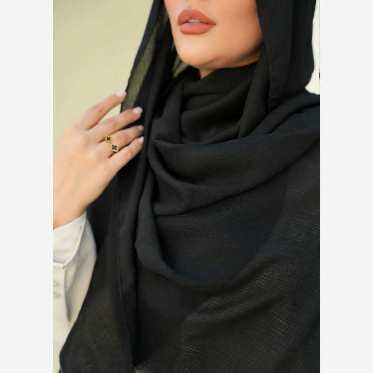 شال مشکی کرشه درختی نخی قواره دار دوردوخت مناسب تمام فصلها