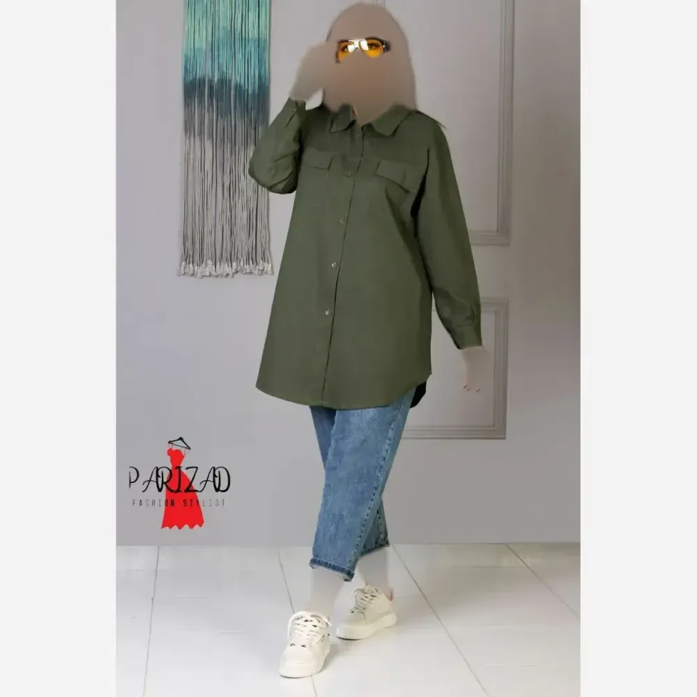 مانتو زنانه کتان اداری قد 85 سانت سایز بزرگ