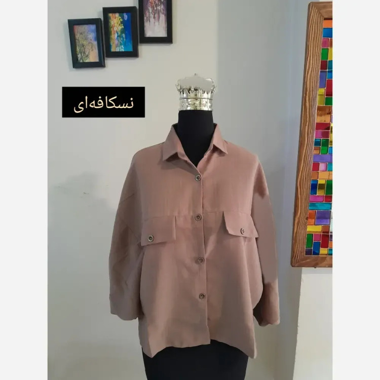مانتو پانچ کوتاه لینن اسپرت قواره دار سایز بزرگ