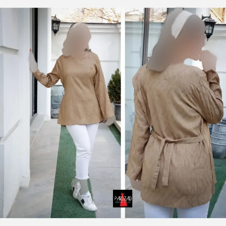 تونیک بهاره نخی طرح موجی کمربندی جین 3 عددی مناسب سایز 40 تا 46