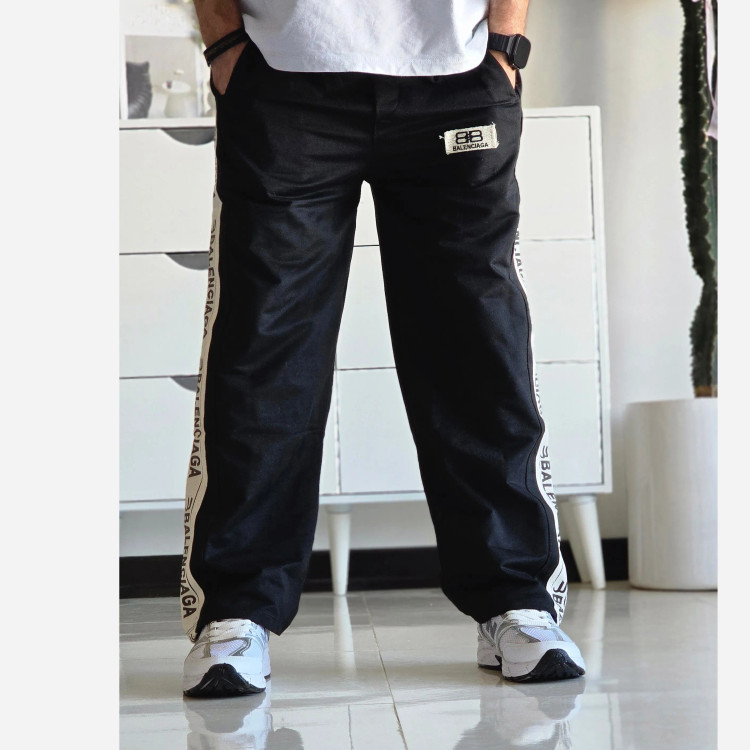 شلوار اسلش نیم بگ بغل نوار بالنسیاگا مشکی فلازت سایز XL XXL XXXL