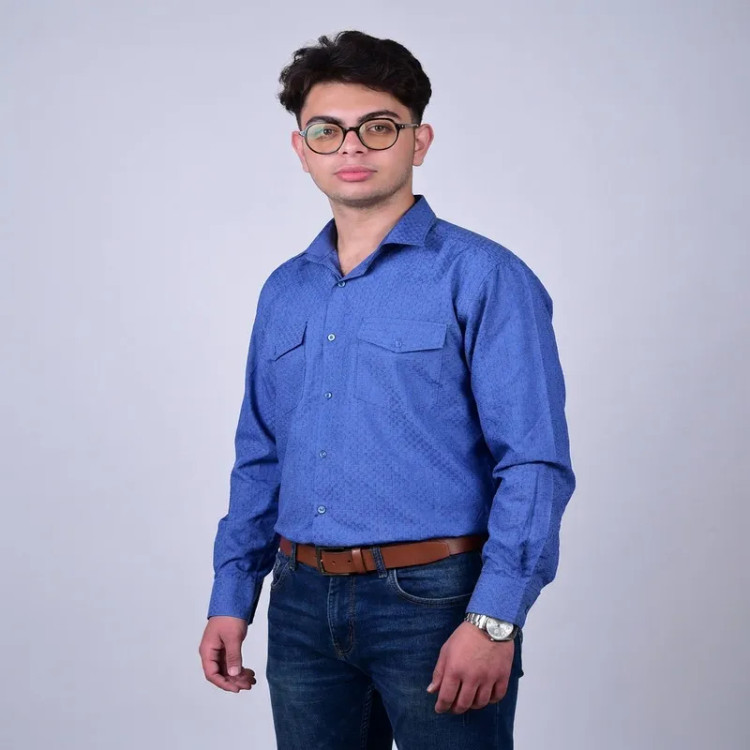 پیراهن مردانه آستین بلند تترون دو جیب مدل بافت خاویاری چهارخانه رگولار فیت (2)