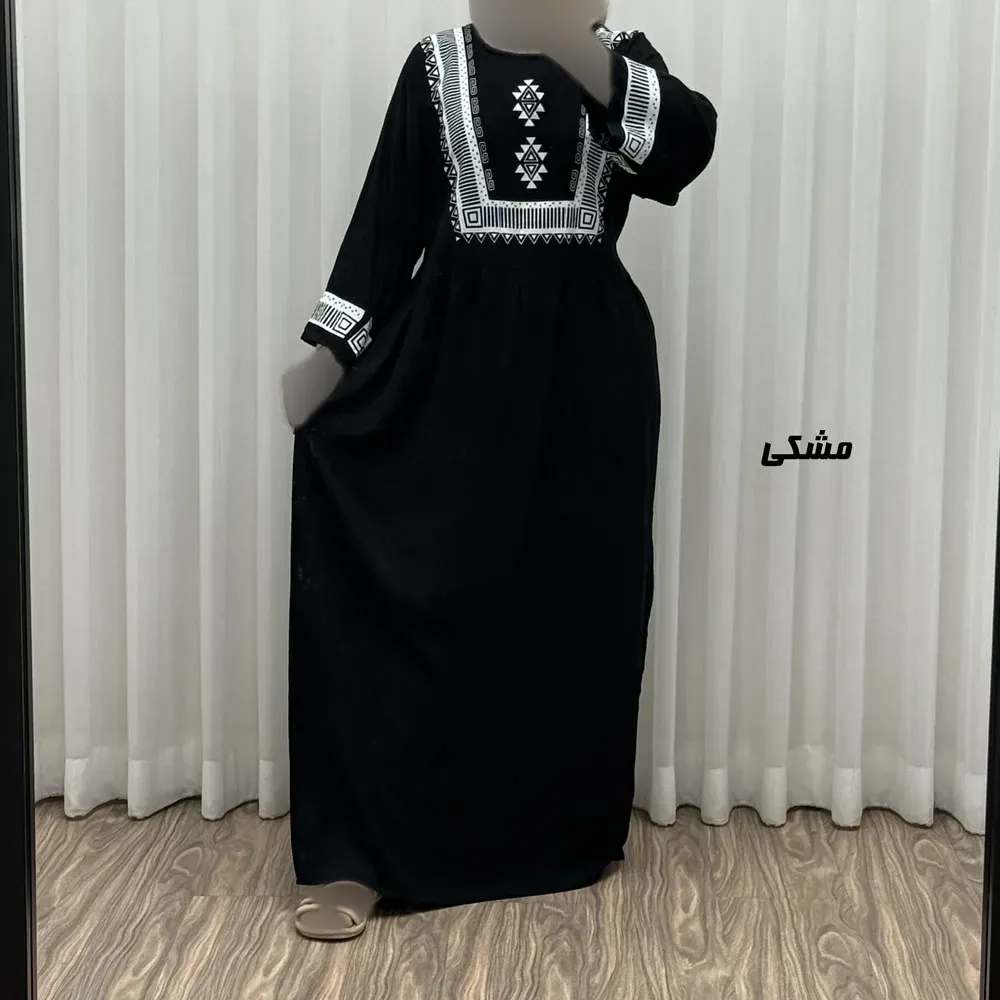 پیراهن نخی زنانه مدل پادمیرا فری سایز مناسب تا 48 همراه با کمربند