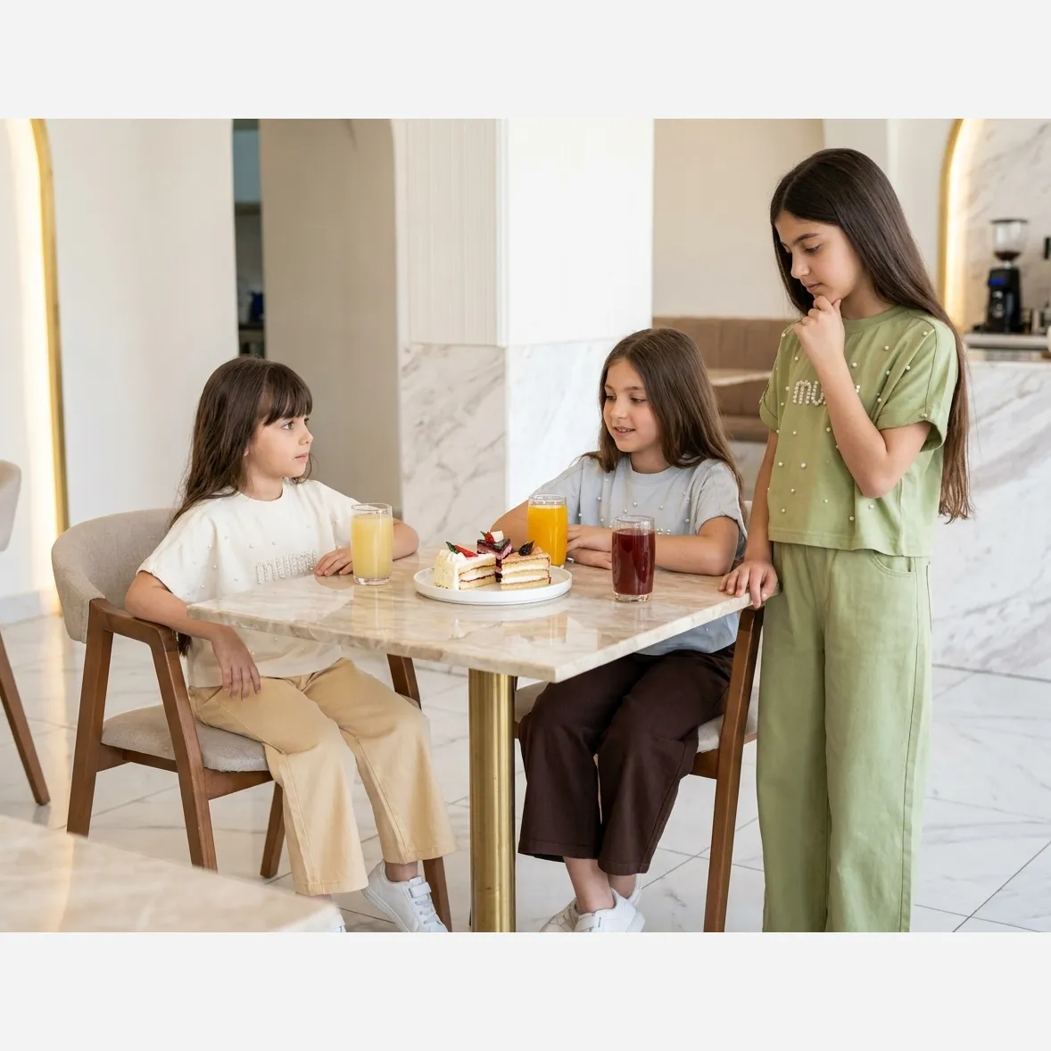 تیشرت دخترانه طرح میو میو مرواریدی جنس پنبه ترک رنگ سبز و طوسی سایز S تا 2XL