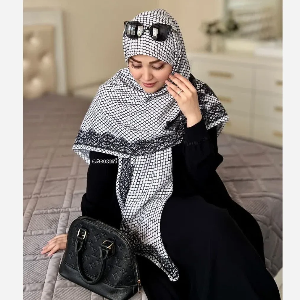 روسری نخی کاستوم طرح گیپور سایز 140 در 140