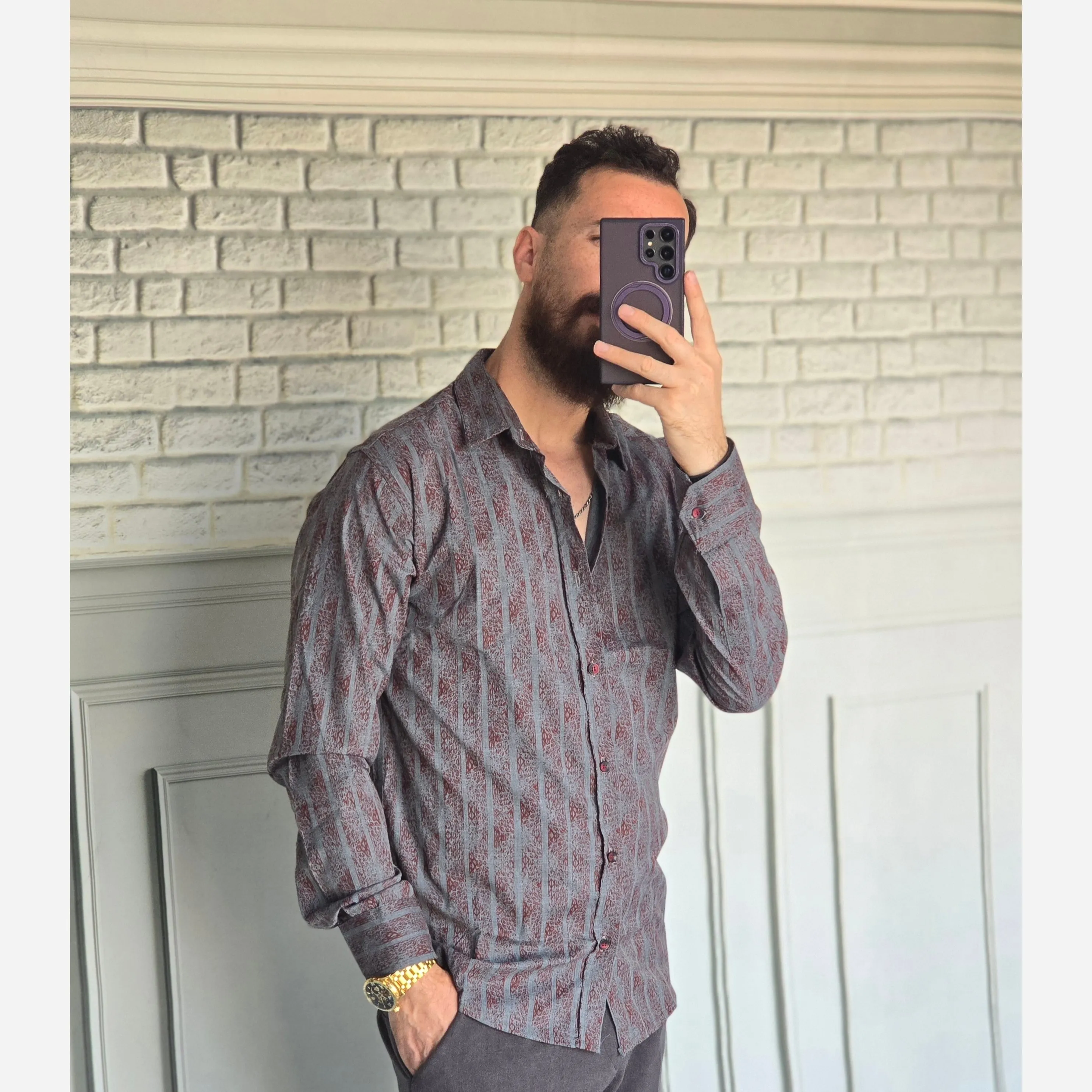 پیراهن آستین بلند مردانه نخی سایز M تا XXL رنگی