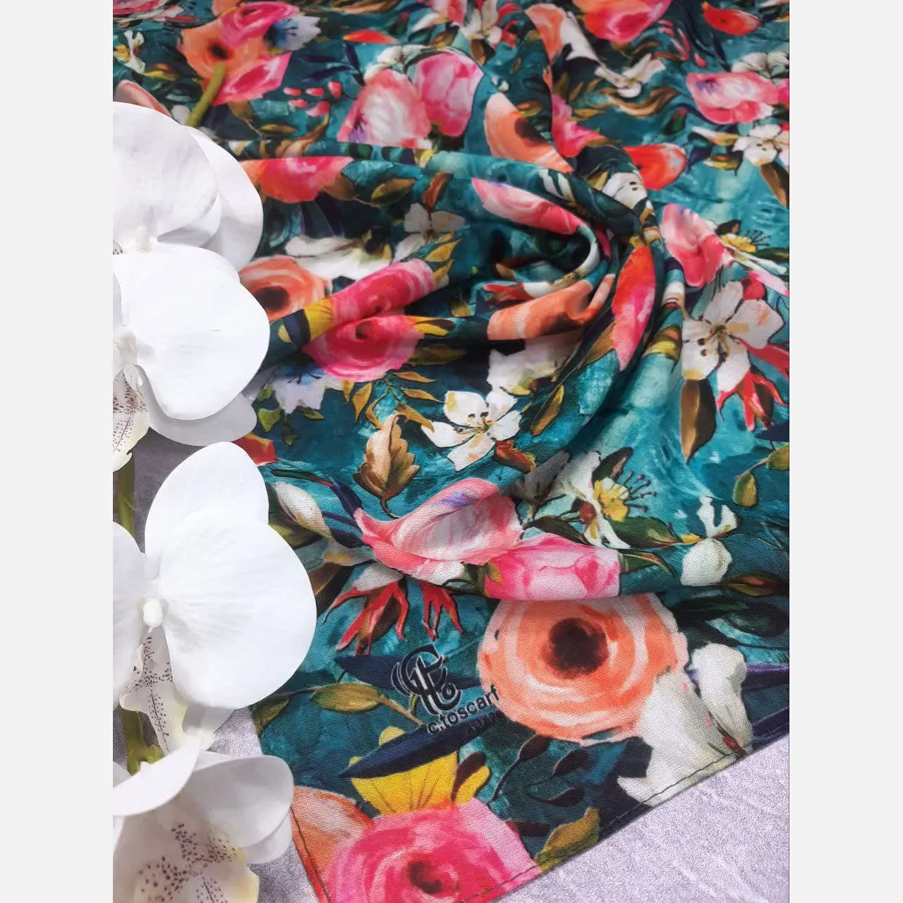 روسری نخ کاستوم طرح فلور قواره 140 بزرگ
