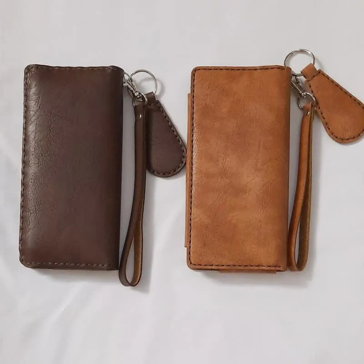 کیف پول و موبایل چرم چندکاره مدل کیهان قهوه ای روشن جای کارت سیم کارت دسته کلید جدا