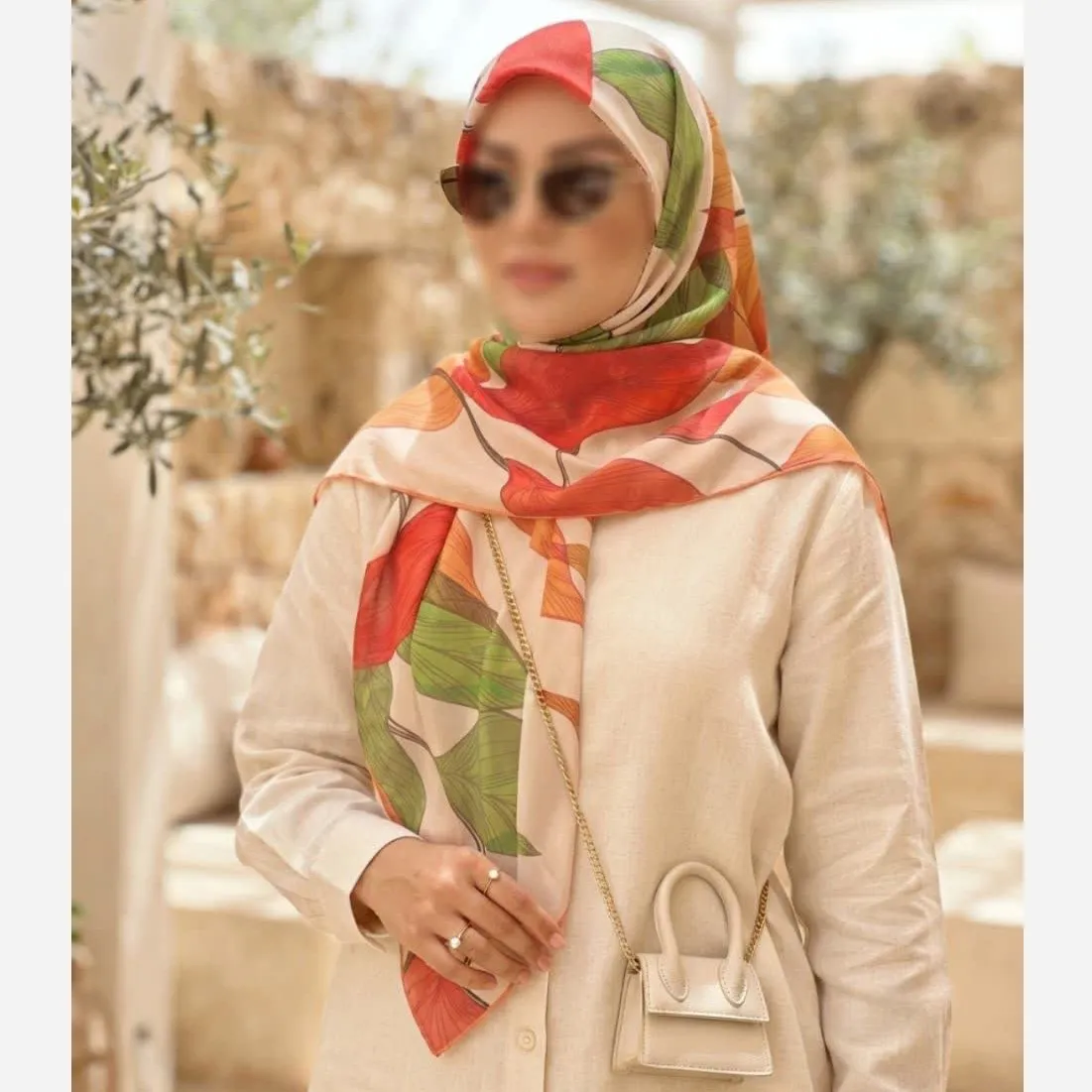 روسری نخ کاستوم قواره بزرگ 140 در 140 طرح رونیا نارنجی